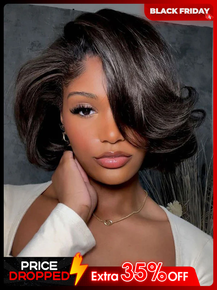 CurlyMe Wear Go Blow Out Straight Bob 7x5 HD Lace Glueless Wig Pre-Bleached Tiny Knots