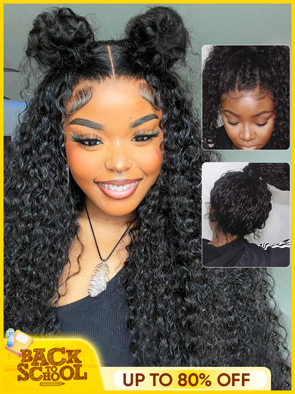 CurlyMe 360 Lace Fit Wear Go Pre-Bleached Water Wave Human Hair Glueless Wig Pre-Plucked