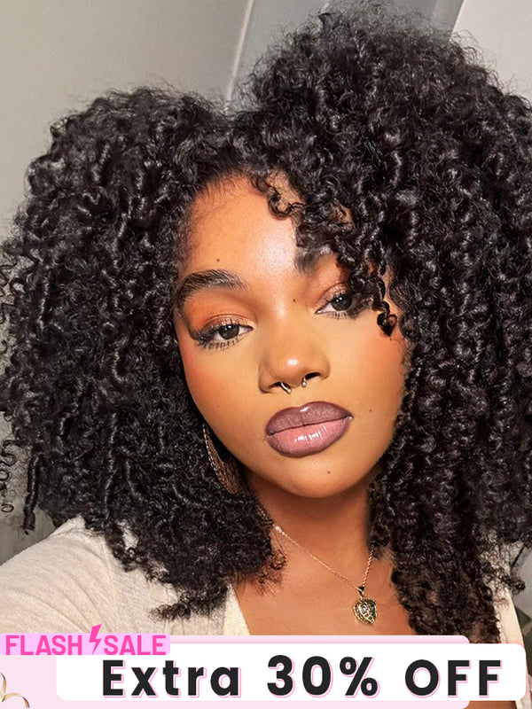 CurlyMe Pre-bleached Wear Go Glueless Afro Kinky Curly Pre-cut HD Lace Wig Pre-plucked