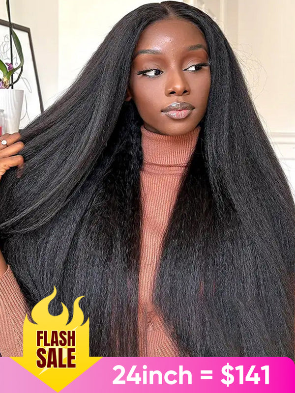 CurlyMe Pre-cut 9x6 Lace M-cap Wear Go Glueless Mini Knots Kinky Straight Hair HD Lace Front Wig Pre-plucked