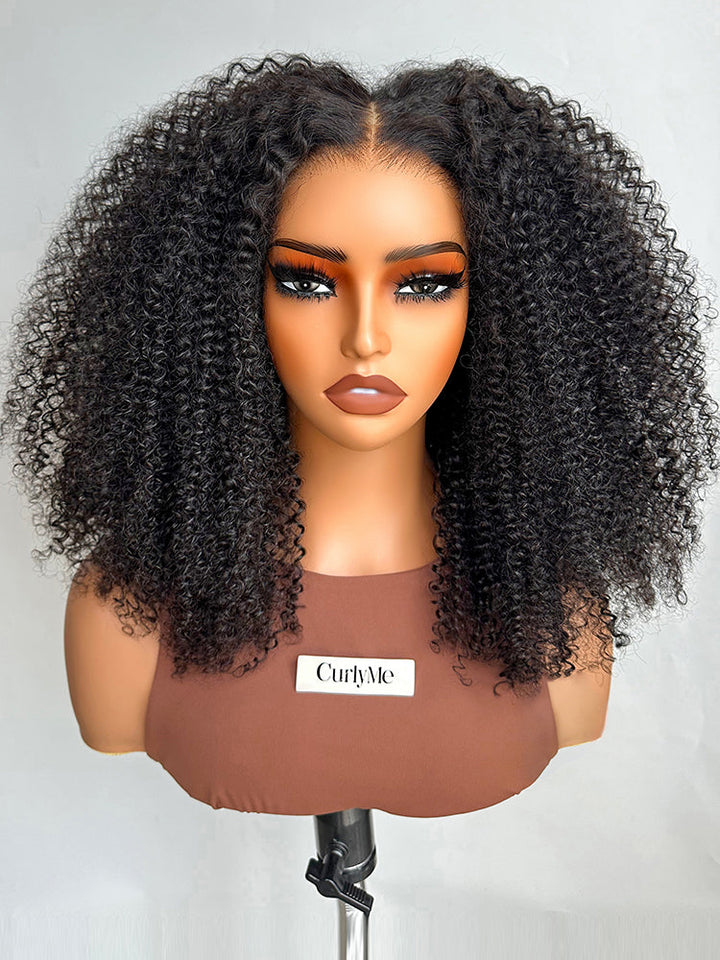 CurlyMe Pre-bleached Wear Go Glueless Afro Kinky Curly Pre-cut HD Lace Wig Pre-plucked