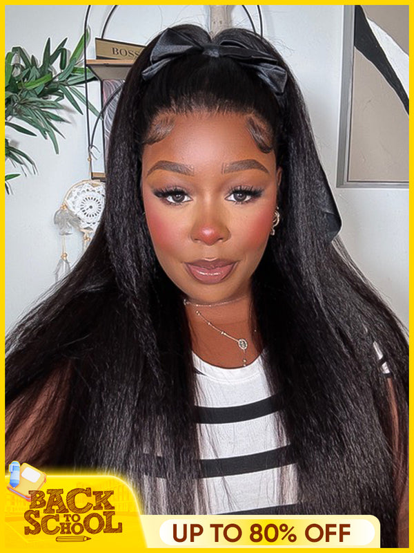 CurlyMe 360 Fit Wig Pre-Bleached Kinky Straight Human Hair Pre-Cut 360 Lace Wear Go Glueless Wig Pre-Plucked
