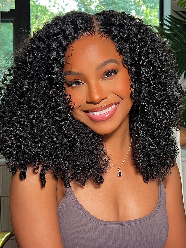 CurlyMe Pre-bleached Wear Go Glueless Afro Kinky Curly Pre-cut HD Lace Wig Pre-plucked