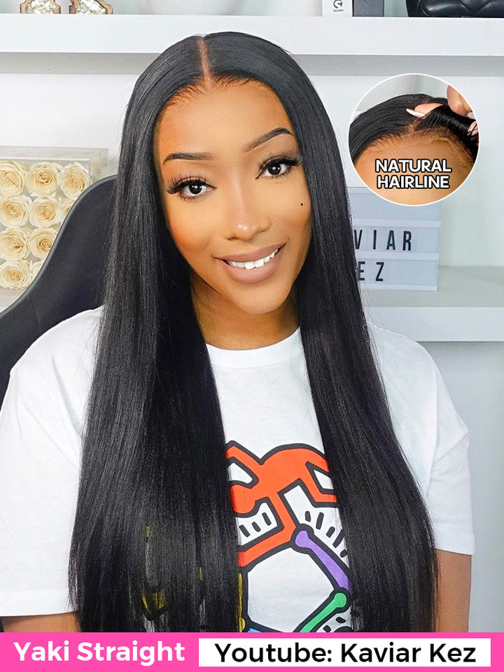 CurlyMe Pre-cut 9x6 Lace M-cap Wear Go Glueless Mini Knots Kinky Straight / Light Yaki Straight Hair HD Lace Front Wig Pre-plucked