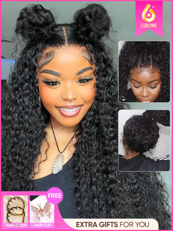CurlyMe 360 Lace Fit Wear Go Pre-Bleached Water Wave Human Hair Glueless Wig Pre-Plucked