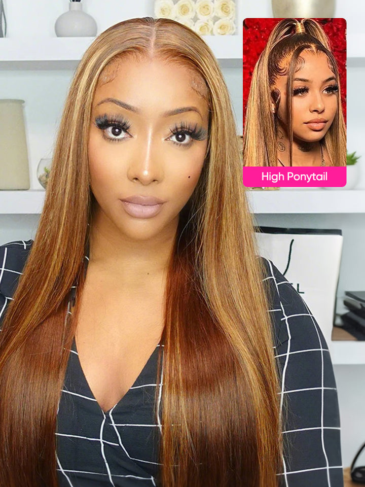 CurlyMe Highlights Ombre 7x5 Swiss Lace Wear Go Straight Glueless Wigs Pre Cut Lace Wig