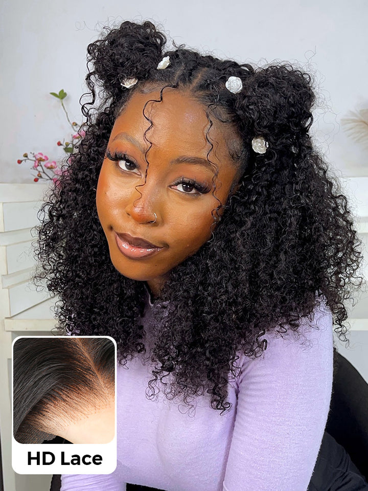 CurlyMe Afro Curly Hair Pre-bleached Swiss HD Lace Front Wig Human Hair Pre plucked Wigs