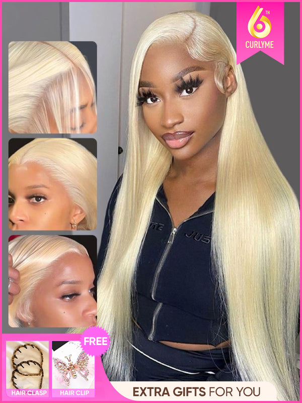 CurlyMe 613 Blonde Lace Front Wigs Straight Human Hair Wigs 13x4 Skin Melt Lace