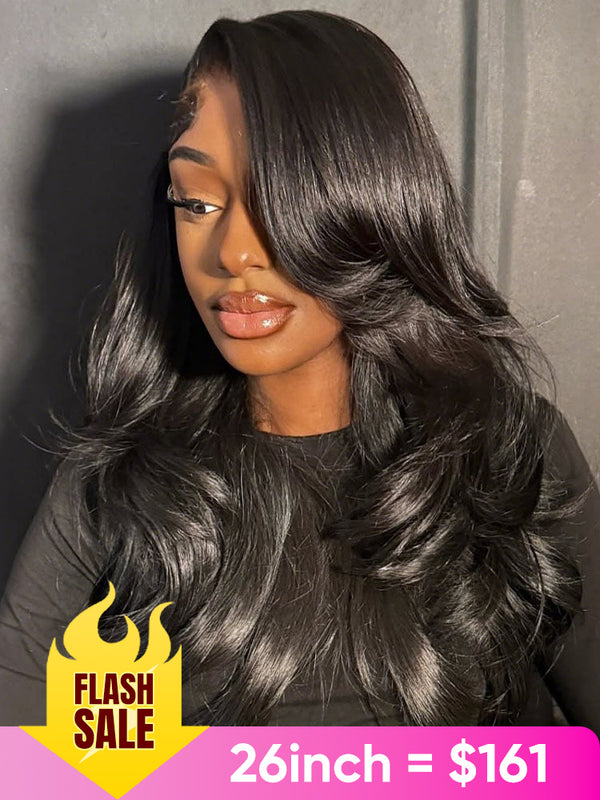CurlyMe Layered Cut Pre-Bleached Body Wave 9x6 Pre-Cut HD Lace Wear Go Glueless Wigs
