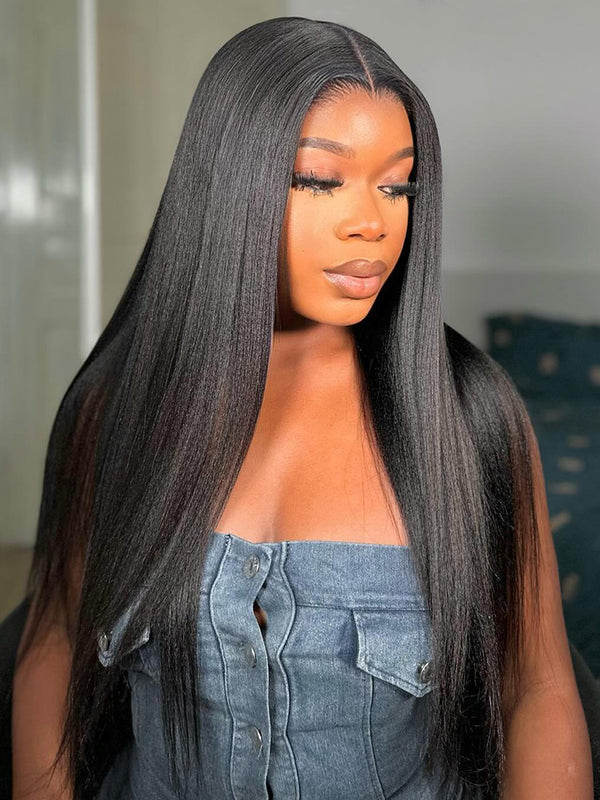 CurlyMe 3 In 1 Half Wig Yaki Straight Glueless Install Half Wig With Draw-string Beginner Friendly