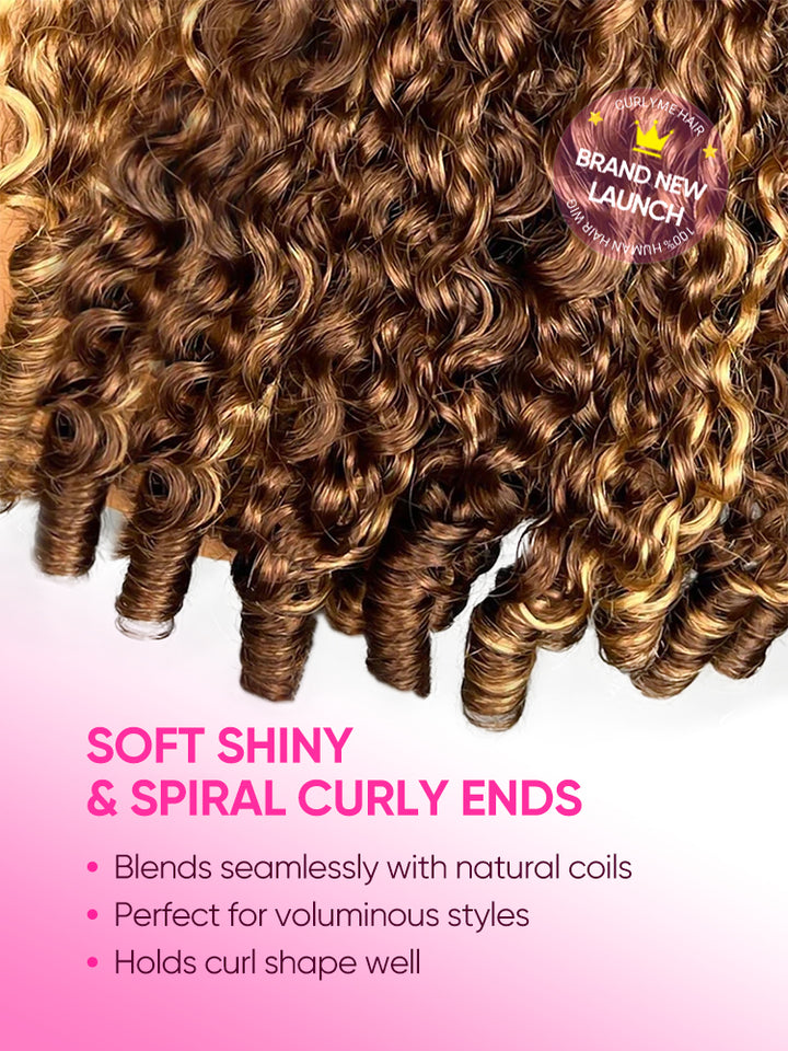 CurlyMe 3 In 1 Half Wig Highlights Ombre Burmese Curly Glueless Install Half Wig With Adjustable String