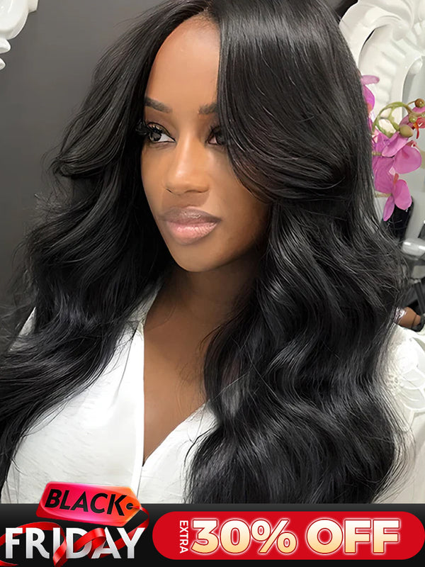 CurlyMe Body Wave Hair 5x5 Swiss Lace Closure Wigs Pre Plucked Natural Color