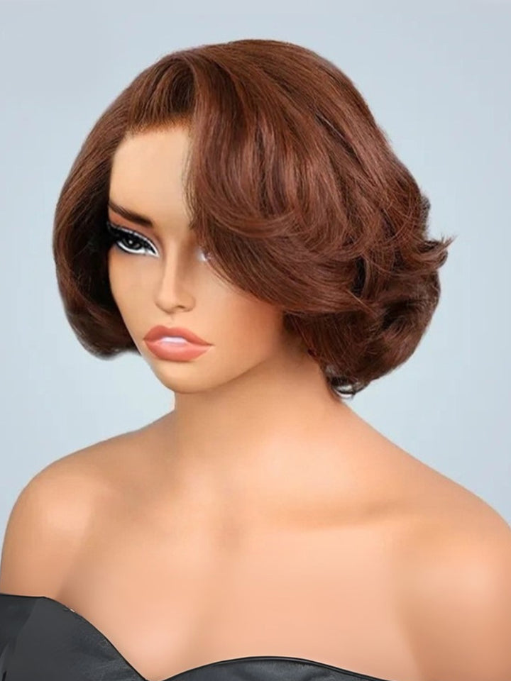 CurlyMe Wear Go Blow Out Brown Color Straight Human Hair Bob Glueless Wig