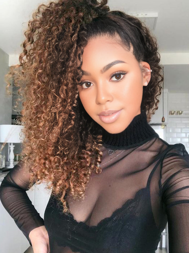 CurlyMe 3 IN 1 Blonde Water Wave Half Wig with Black Roots-Glueless & Beginner Friendly