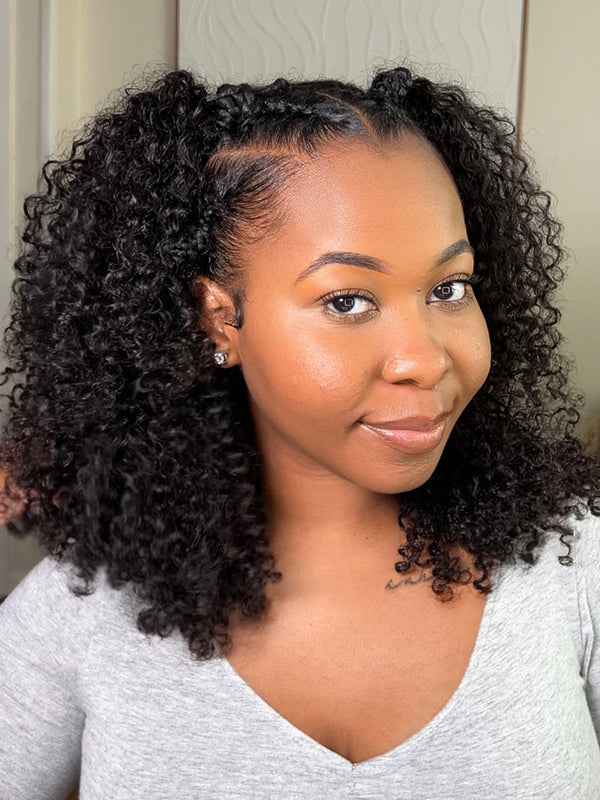 CurlyMe 3 In 1 Half Wig Afro Kinky Curly Glueless Install Half Wig With Draw-string Beginner Friendly