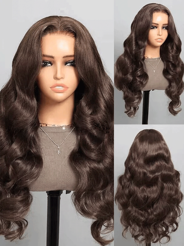 CurlyMe #4 Chocolate Brown Pre Cut Glueless Lace Body Wave Wear Go Wig Unice