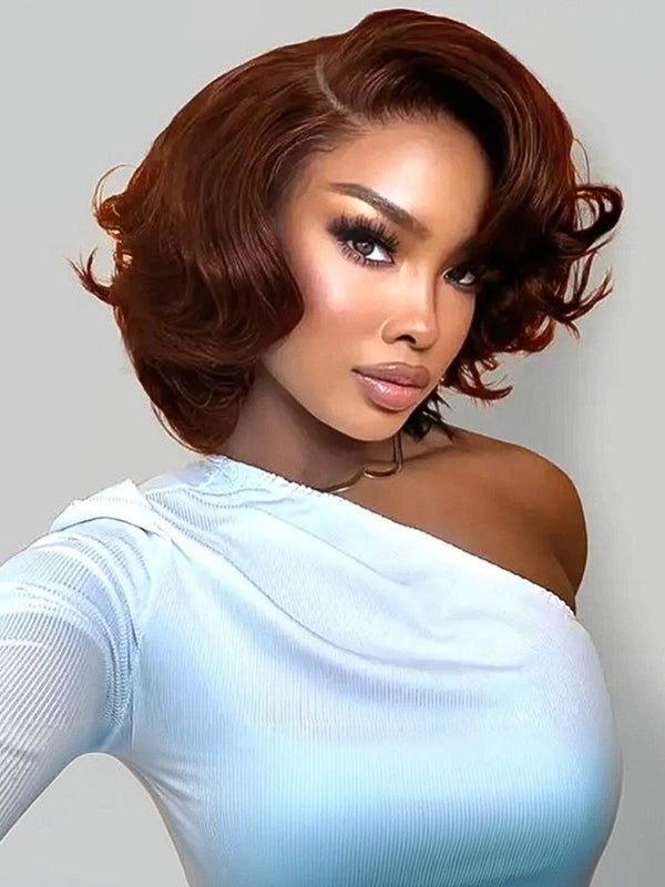 CurlyMe Wear Go Blow Out Brown Color Straight Human Hair Bob Glueless Wig