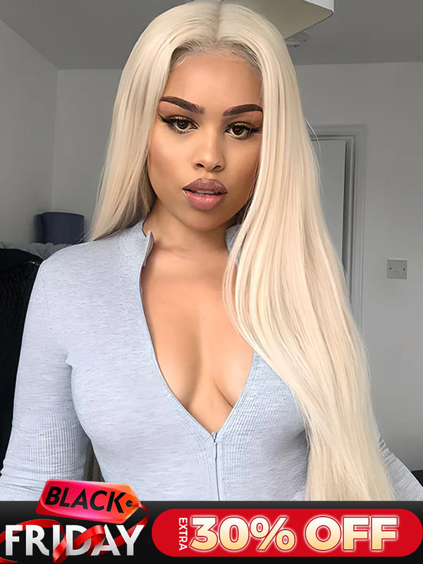 CurlyMe 613 Blonde Straight Hair 4x4 Lace Closure Wig Full Human Hair Wigs