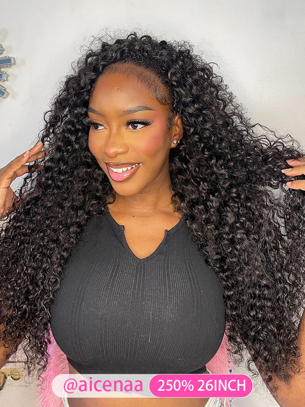 CurlyMe 3 In 1 Half Wig Water Wave Glueless Install Half Wig With Drawstring Beginner Friendly