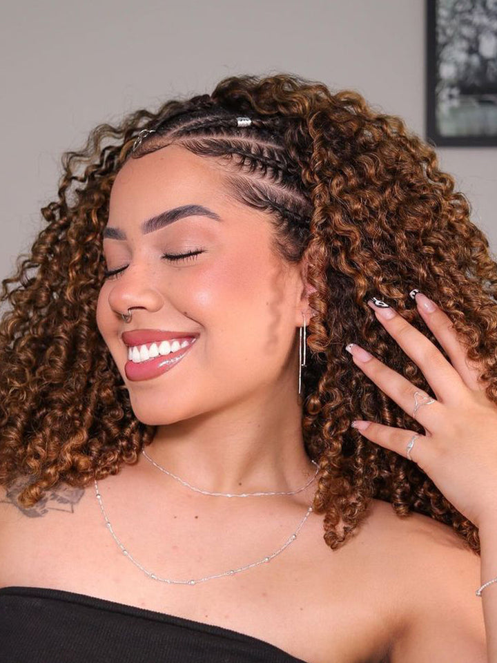 CurlyMe 3 IN 1 Blonde Water Wave Half Wig with Black Roots-Glueless & Beginner Friendly