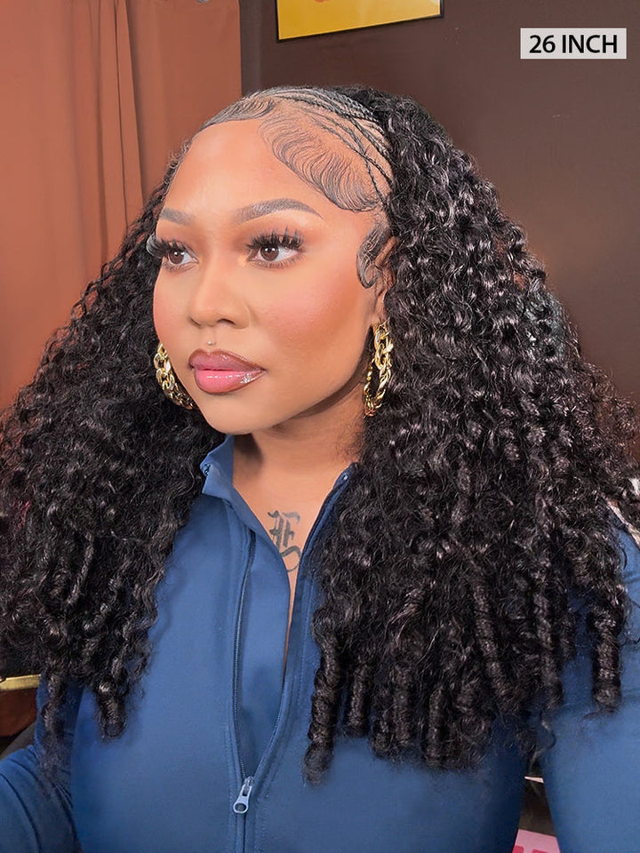 CurlyMe 3 In 1 Half Wig Burmese Curly Glueless Install Half Wig With Adjustable String Beginner Friendly