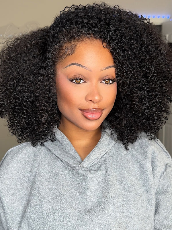 CurlyMe 3 In 1 Half Wig Afro Kinky Curly Glueless Install Half Wig With Draw-string Beginner Friendly
