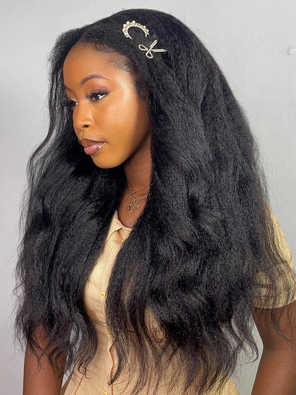 CurlyMe 3 In 1 Half Wig Kinky Straight Glueless Install Half Wig With Drawstring Beginner Friendly