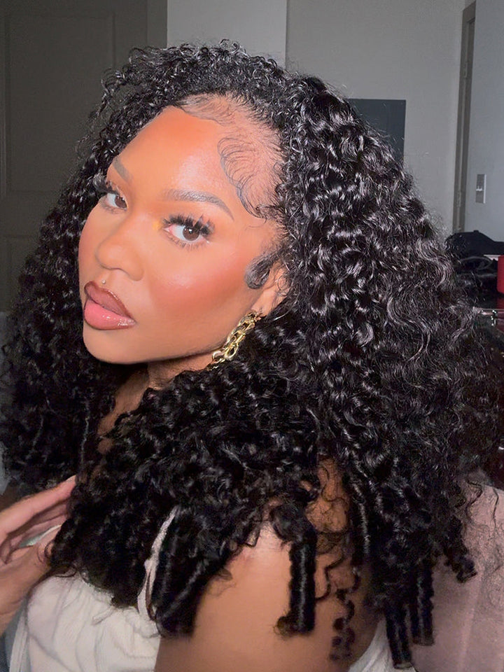 CurlyMe 3 In 1 Half Wig Burmese Curly Glueless Install Half Wig With Adjustable String Beginner Friendly