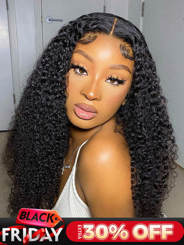 CurlyMe Kinky Curly 4x4 Lace Closure Wigs Pre Plucked Hairline Natural Black Curly Hair