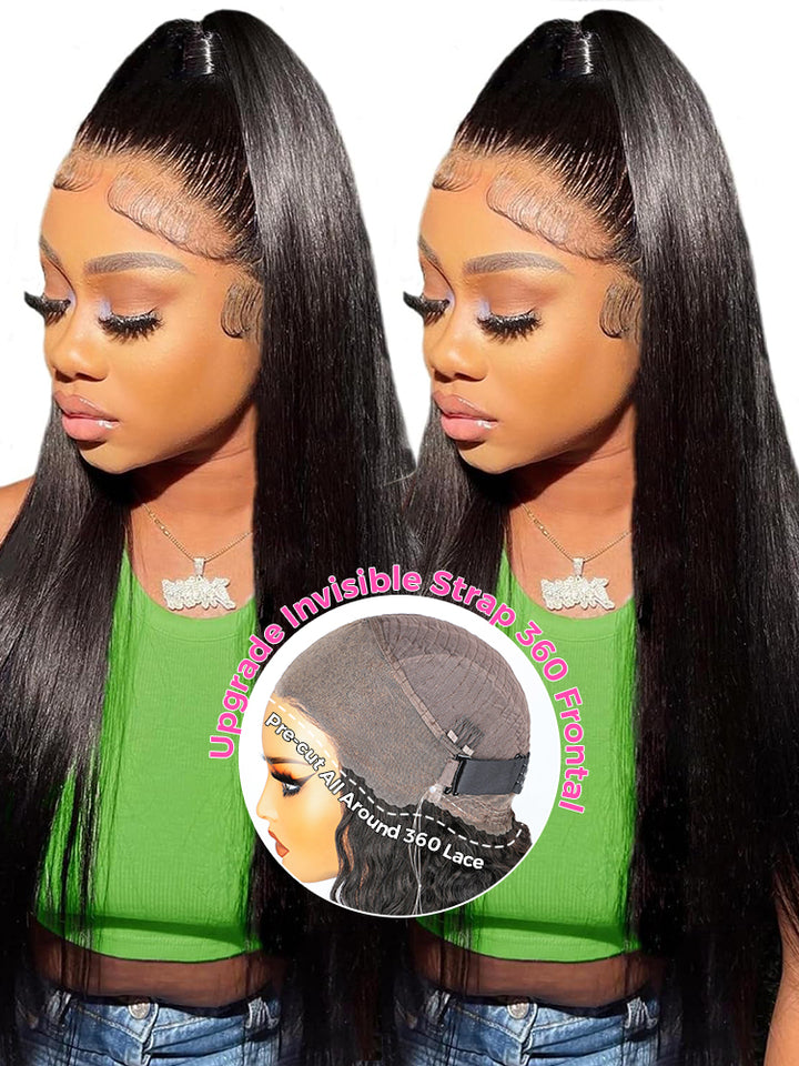 CurlyMe Pre-Bleached Straight Human Hair 360 Pre-Cut Lace Wear Go Wigs Pre-Plucked