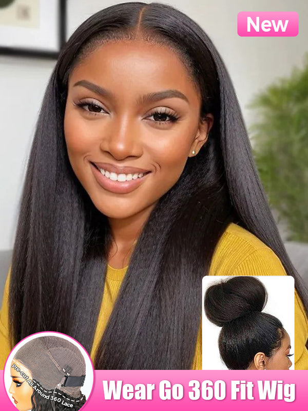 CurlyMe Pre-Bleached Light Yaki Straight Hair 360 Pre-Cut Lace Wear Go Wigs Pre-Plucked