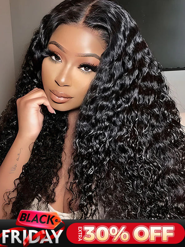 CurlyMe Water Wave 4x4 Lace Closure Wig Pre Plucked With Baby Hair For Women