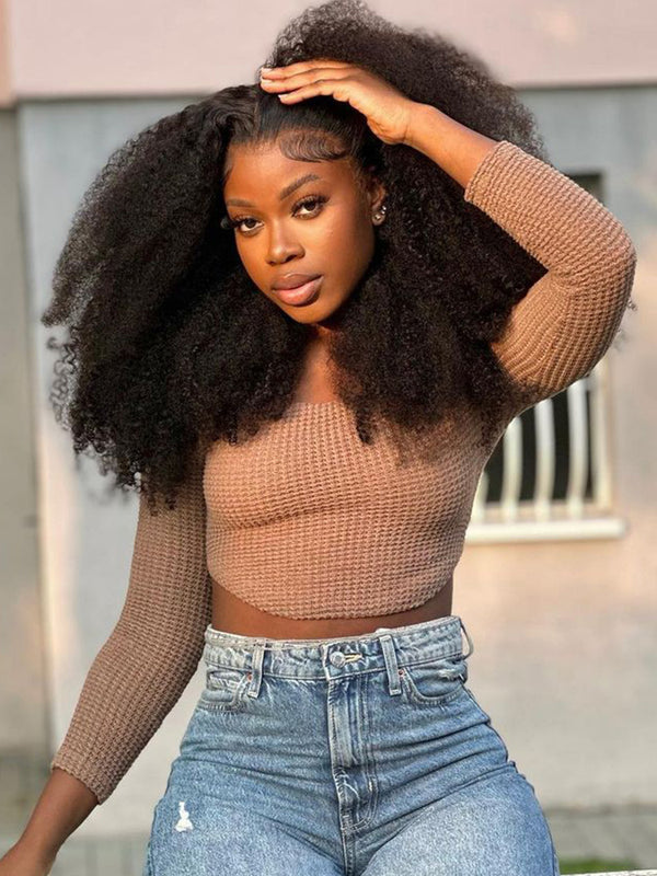 Perruque de 18 pouces Afro Curly HD Lace Front Wig Perruques pré-plumées de cheveux humains