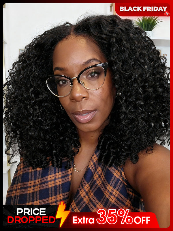 CurlyMe Pre-bleached Wear Go Glueless Wig 7x5 Pre-cut HD Lace Burmese Curly Human Hair