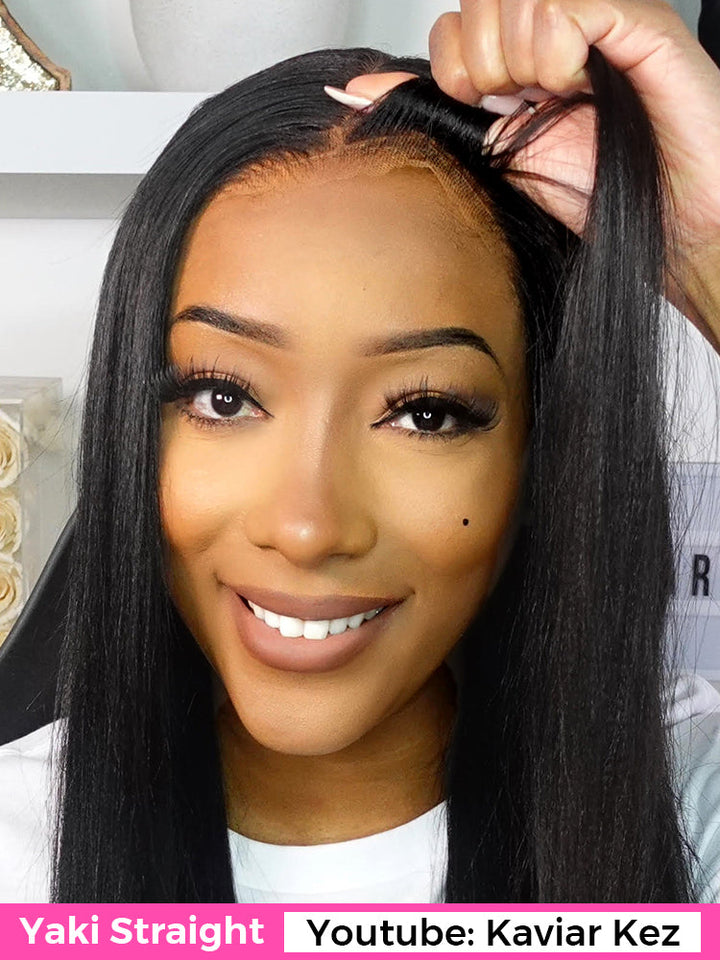 CurlyMe Pre-cut 9x6 Lace M-cap Wear Go Glueless Mini Knots Kinky Straight / Light Yaki Straight Hair HD Lace Front Wig Pre-plucked