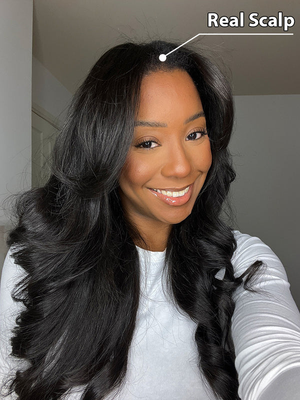 CurlyMe Body Wave Human Hair V Part Wig Glueless No Lace Same as Thin Part Wig