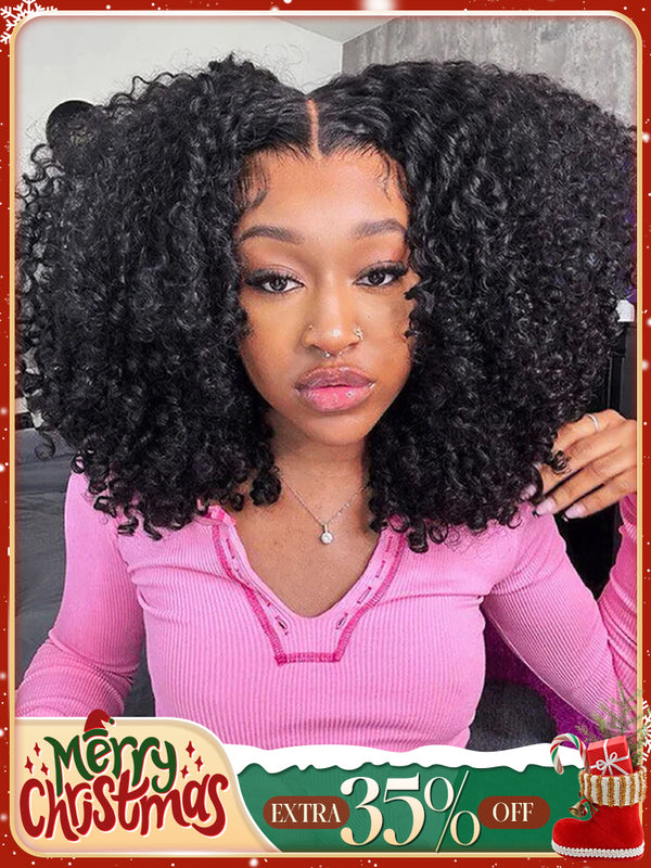 CurlyMe Pre-cut 9x6 Lace M-cap Wear Go Glueless Mini Knots Kinky Curly Hair HD Lace Front Wig Pre-plucked