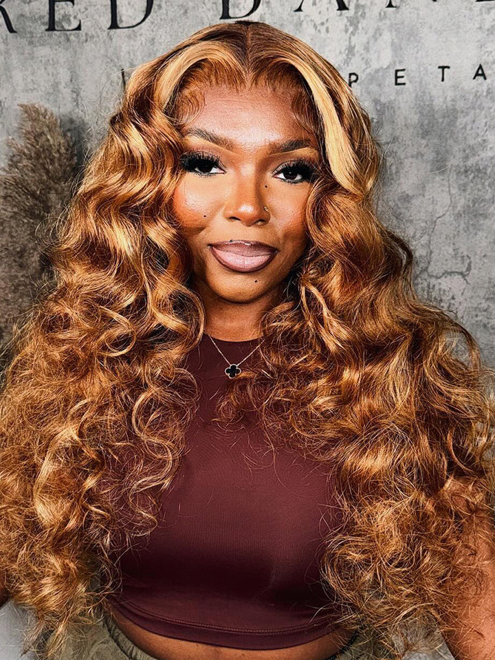 CurlyMe Highlights Ombre 7x5 Swiss Lace Wear Go Wand Curl Glueless Wigs Pre Cut Lace Wig