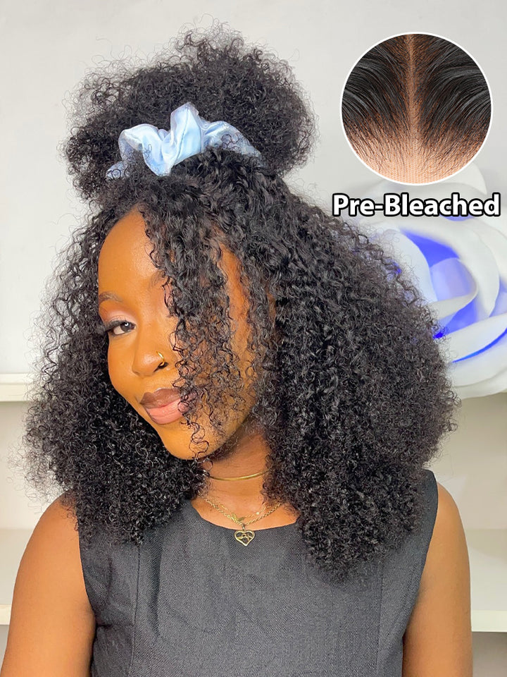 CurlyMe Afro Curly Hair Pre-bleached Swiss HD Lace Front Wig Human Hair Pre plucked Wigs