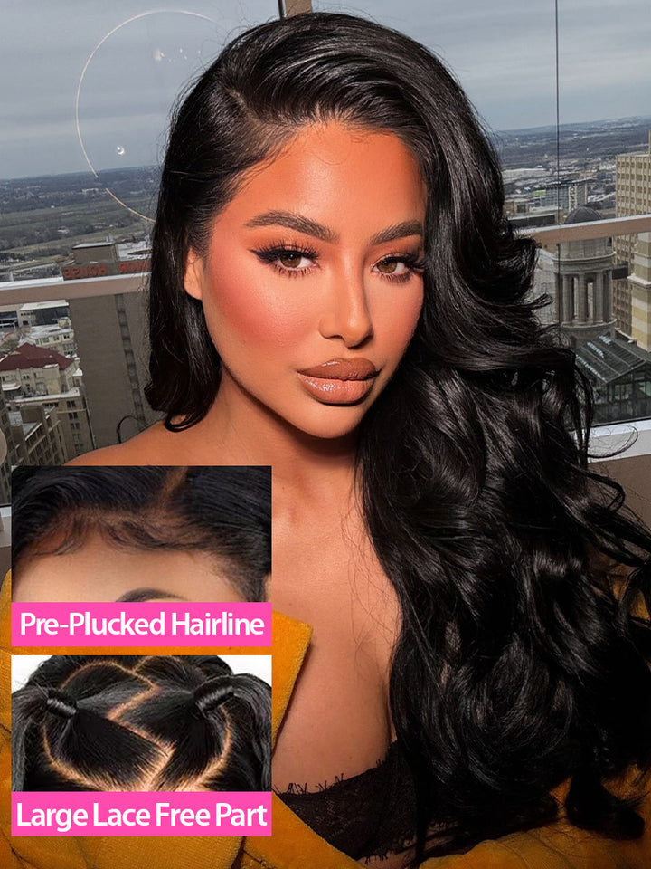 CurlyMe Pre-bleached Body Wave Hair 13x4 Swiss HD Lace/Transparent Lace Front Wigs Pre Plucked