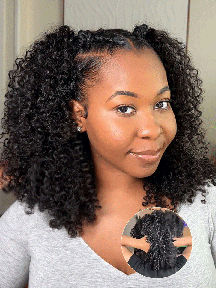 Afro Kinky Curly 3 IN 1 Half Wig Glueless Install With Adjustable ...