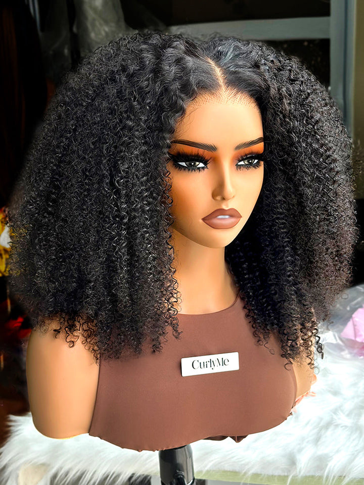 CurlyMe Pre-bleached Wear Go Glueless Afro Kinky Curly Pre-cut HD Lace Wig Pre-plucked