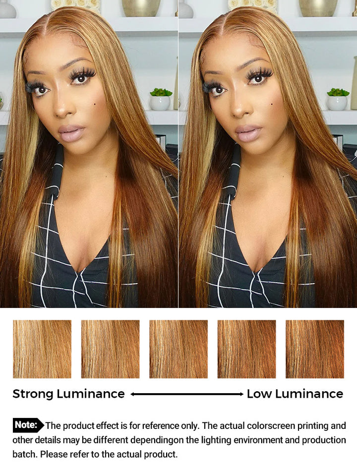 CurlyMe Highlights Ombre 4x6 HD Lace Wear Go Straight Glueless Wigs Pre Cut Lace Wig