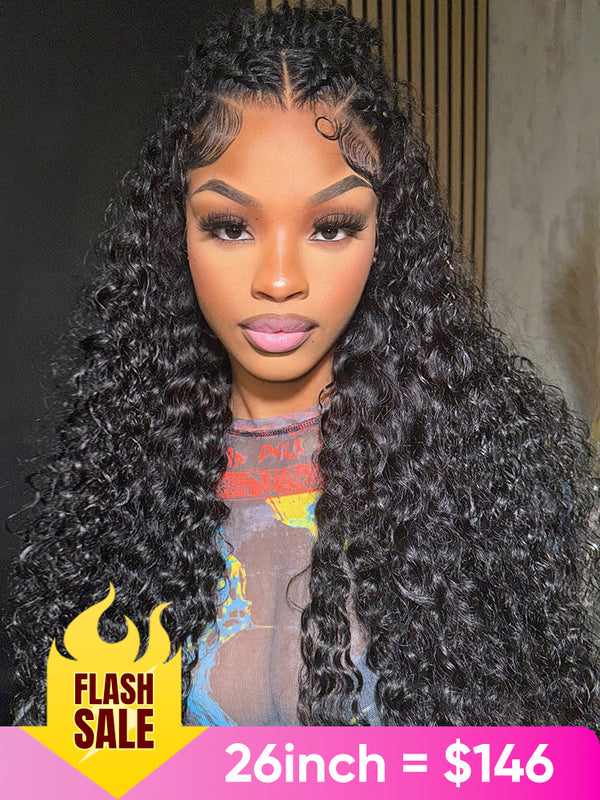 CurlyMe Deep Wave Long Hair 13x6 Lace Front Wigs Pre Plucked With Baby Hair
