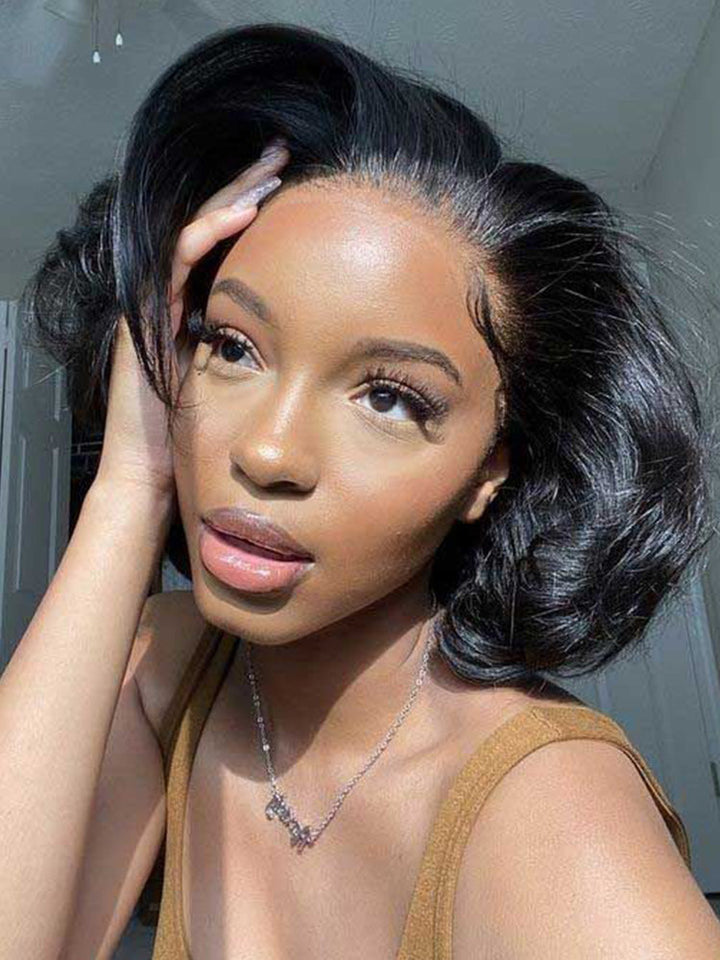 CurlyMe ear Go Blow Out Straight Bob 7x5 HD Lace Glueless Wig Pre-Bleached Tiny Knots