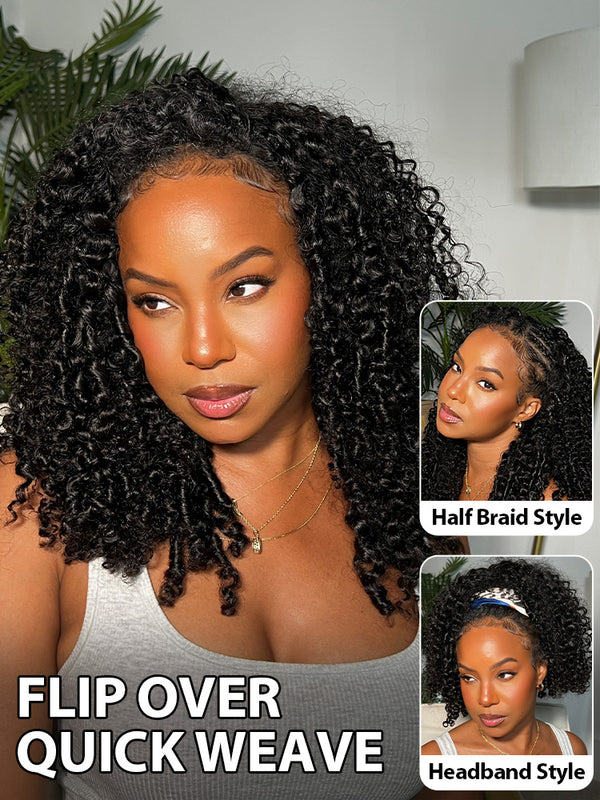 CurlyMe 3 In 1 Half Wig Kinky Curly Glueless Install Half Wig With Draw-string Beginner Friendly