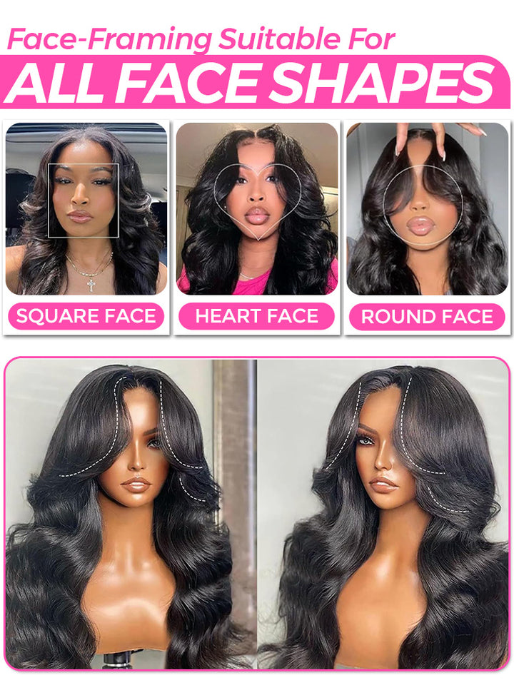 CurlyMe Layered Cut Pre-Bleached Body Wave 7x5 Pre-Cut HD Lace Wear Go Glueless Wigs