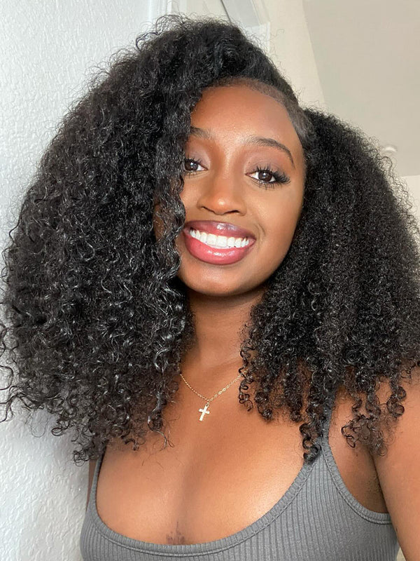 CurlyMe 3 In 1 Half Wig Afro Kinky Curly Glueless Install Half Wig With Drawstring Beginner Friendly