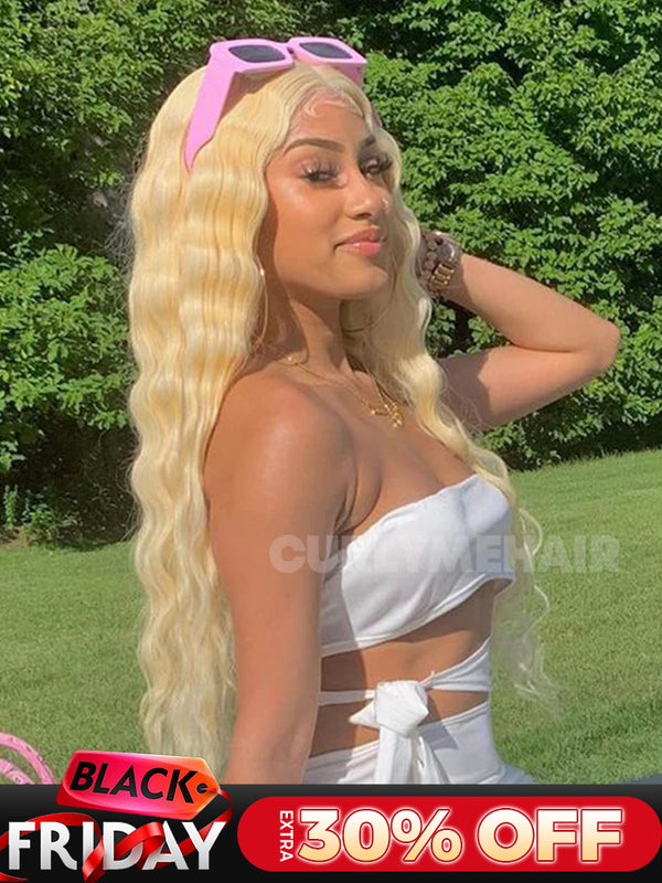 CurlyMe 613 Blonde Human Hair Wig Body Wave Lace Front Wigs Pre Plucked