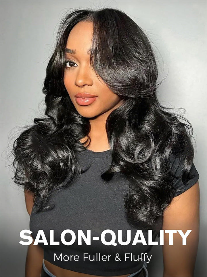 CurlyMe Layered Cut Pre-Bleached Body Wave 7x5 Pre-Cut HD Lace Wear Go Glueless Wigs